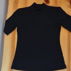 Nine West, Mock Neck, Half Sleeve, Ribbed Jersey Top